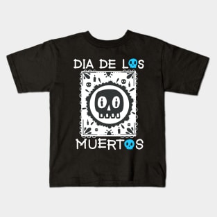 Dia De Los Muertos - White and Blue - Papel Picado - Black Skull Kids T-Shirt